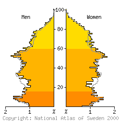 [Age-sex pyramid 1998 for Mariestad municipality]