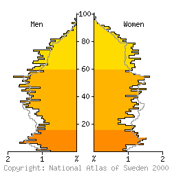 [Age-sex pyramid 1998 for Hofors municipality]