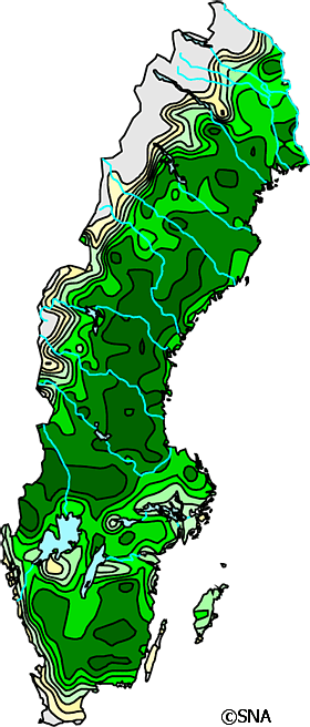 Karta �ver Andel skogsmark av landarealen
