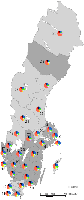 Karta �ver Val till riksdag, partiandelar/valkrets 2006