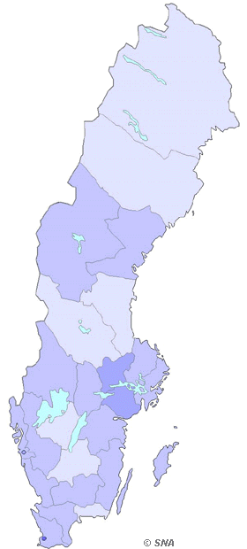 Karta �ver Cancer, lung-, kvinnor 1992-96