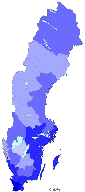 Karta �ver Cancer, lung-, m�n 1992-96
