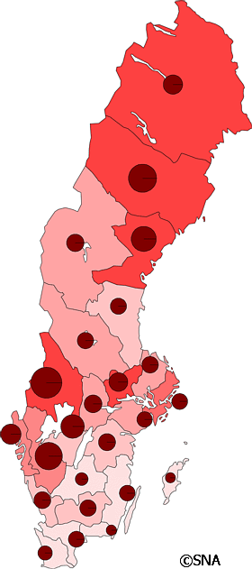 Karta ver Fretag,antal och andel, ln -