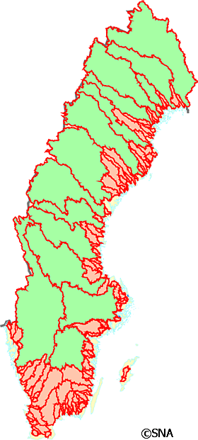 Karta �ver Sveriges vattensystem