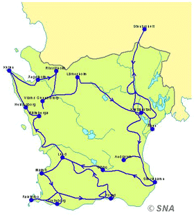 Karta �ver Linn�s sk�nska resa 1749