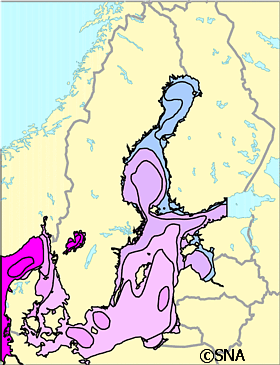 Karta �ver Ytvattentemp-ist�cke, jan -89