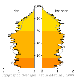 [Befolkningspyramid 1998 f�r Ystad kommun]